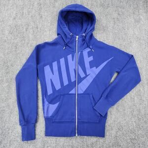 Nike Hoodie Womens XS Blue Full Zip Sportswear Big Logo Active Sweatshirt Fleece